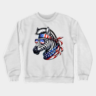 Zebra American USA Flag Sunglasses 4th of July Zebra Crewneck Sweatshirt